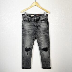 Pilcro by Anthropologie‎ Womens Slim Boyfriend Distressed Jeans in Black Size 27